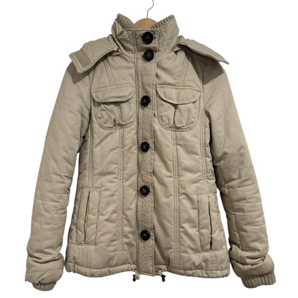 ZARA Basic Beige Padded Utility Jacket | Button & Zip Front | Women’s Medium